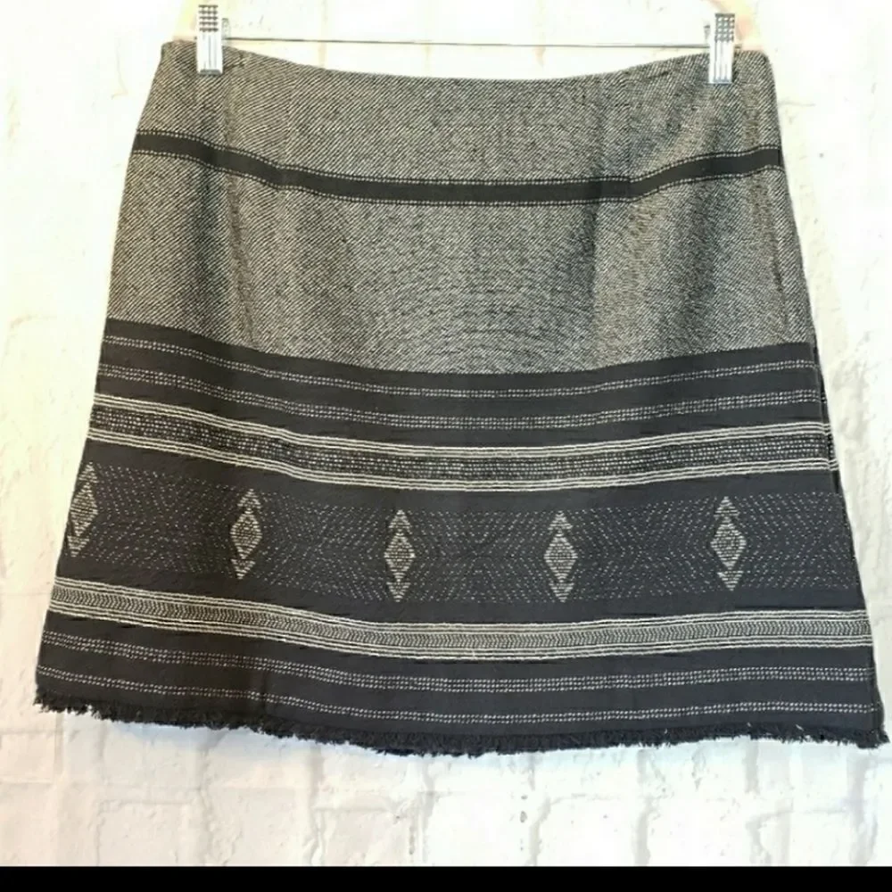 LOFT Navy Faux Wrap Fringed Skirt